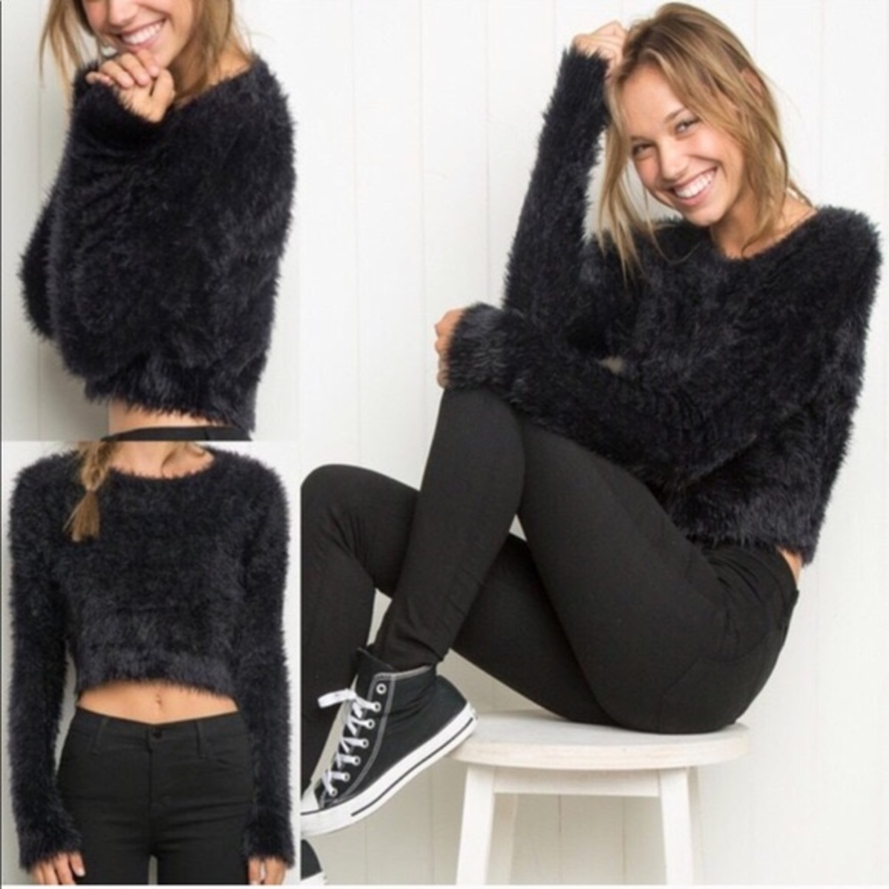 Brandy Melville fuzzy black Shaylaine sweater